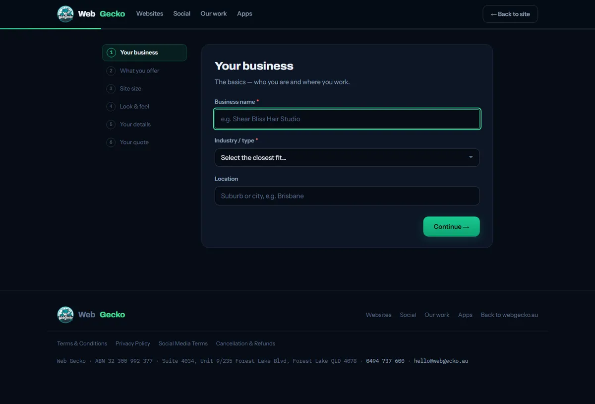 The WebGecko quote tool